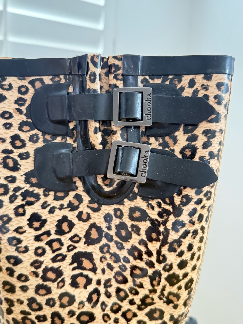 chooka Leopard Print Tall Rain Boots in Black and Tan - Picture 4 of 7